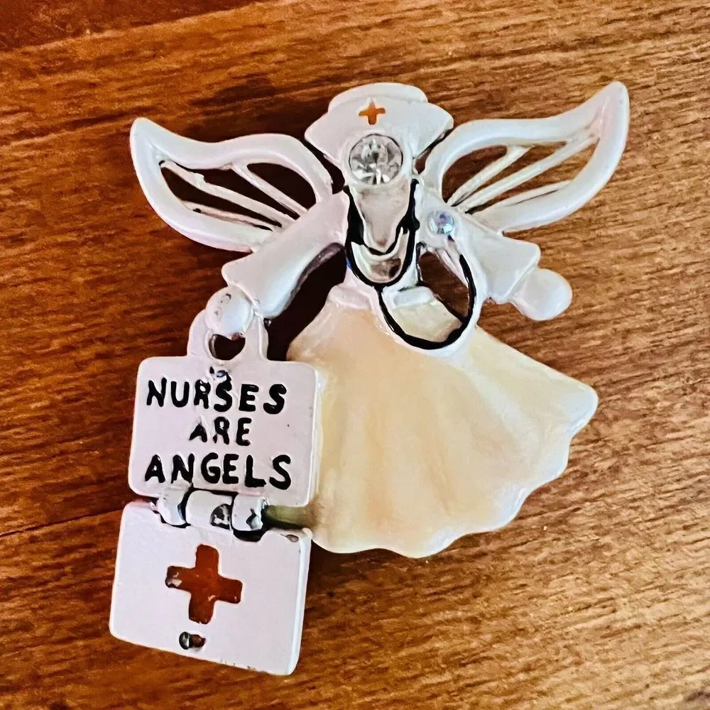 Vintage Kenneth Cole KC Enamel Brooch Nurses Are Angels Hospital Health 1331